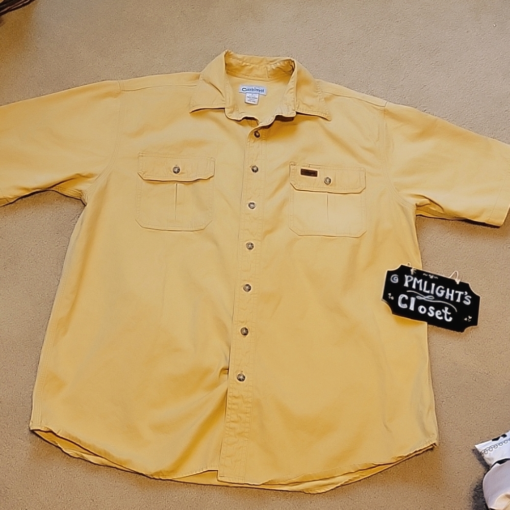 Carhartt Large Tall Canvas Work Shirt Yellow Short Sleeve
